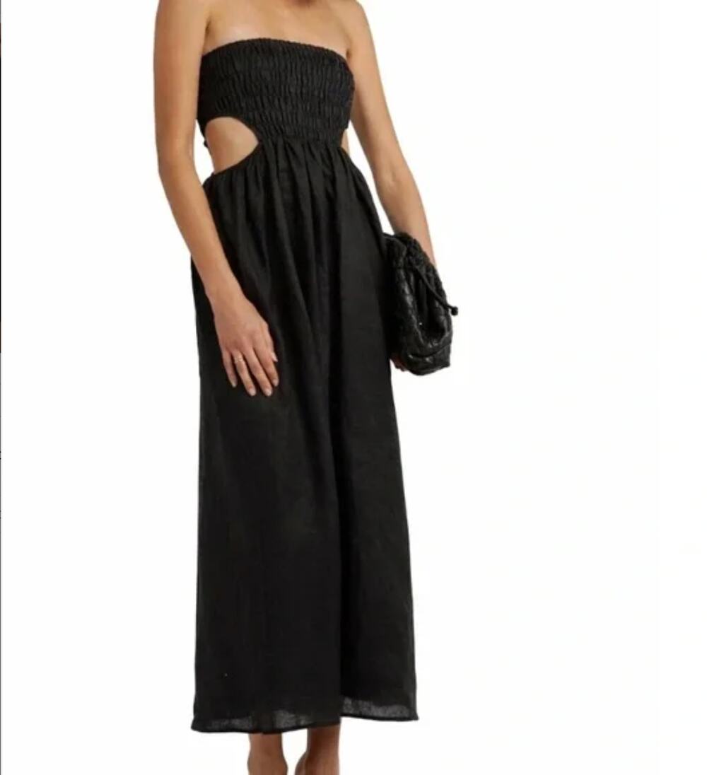 DISSH Linen cut out maxi dress Black Strapless dress SZ 6